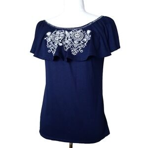French Laundry Embroidered Sleeveless Peasant Blouse Small 0048